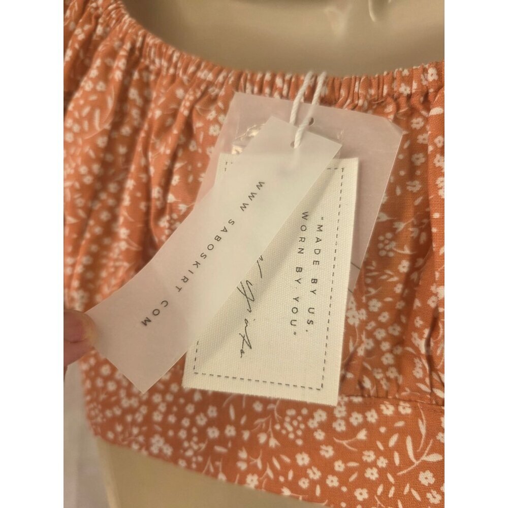 Sabo Skirt Neviah Crop Top Womens S Peach Floral Puff Sleeve Tie Front Crop NWT - Picture 9 of 9